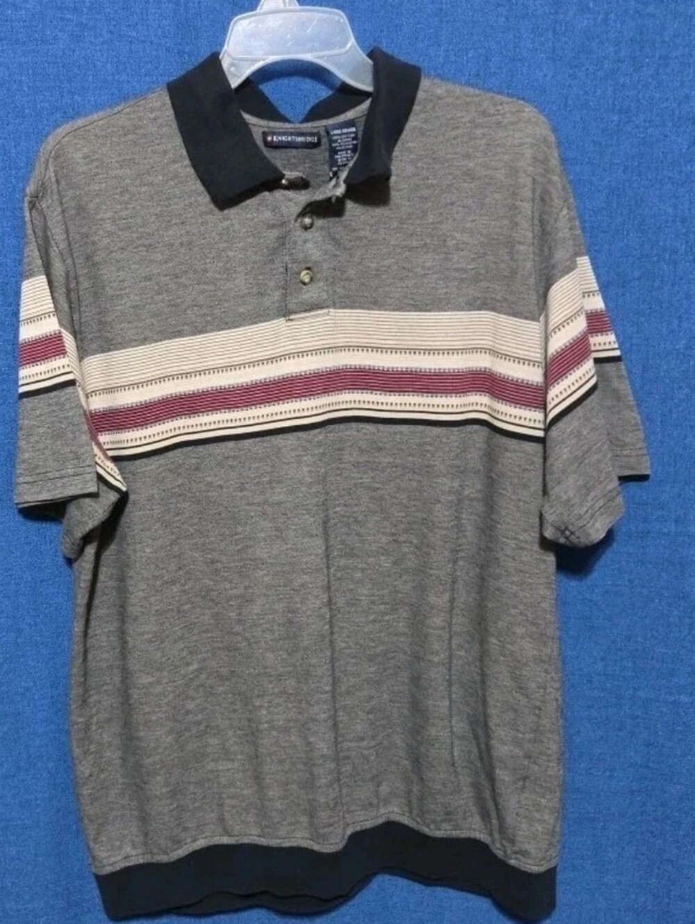 Knightsbridge Y2K Striped Polo Shirt Men's M Gray Banded Hem 90s Retro